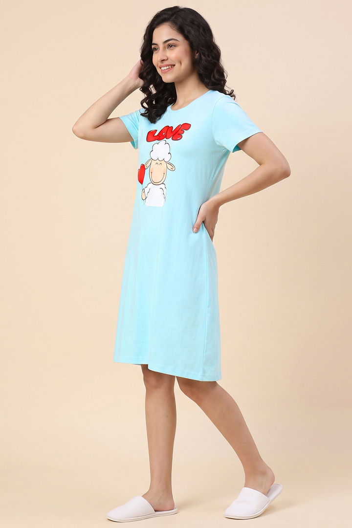 Zivame Farm Lore Knit Cotton Knee Length Nightdress - Tanger Turquoise — image 3